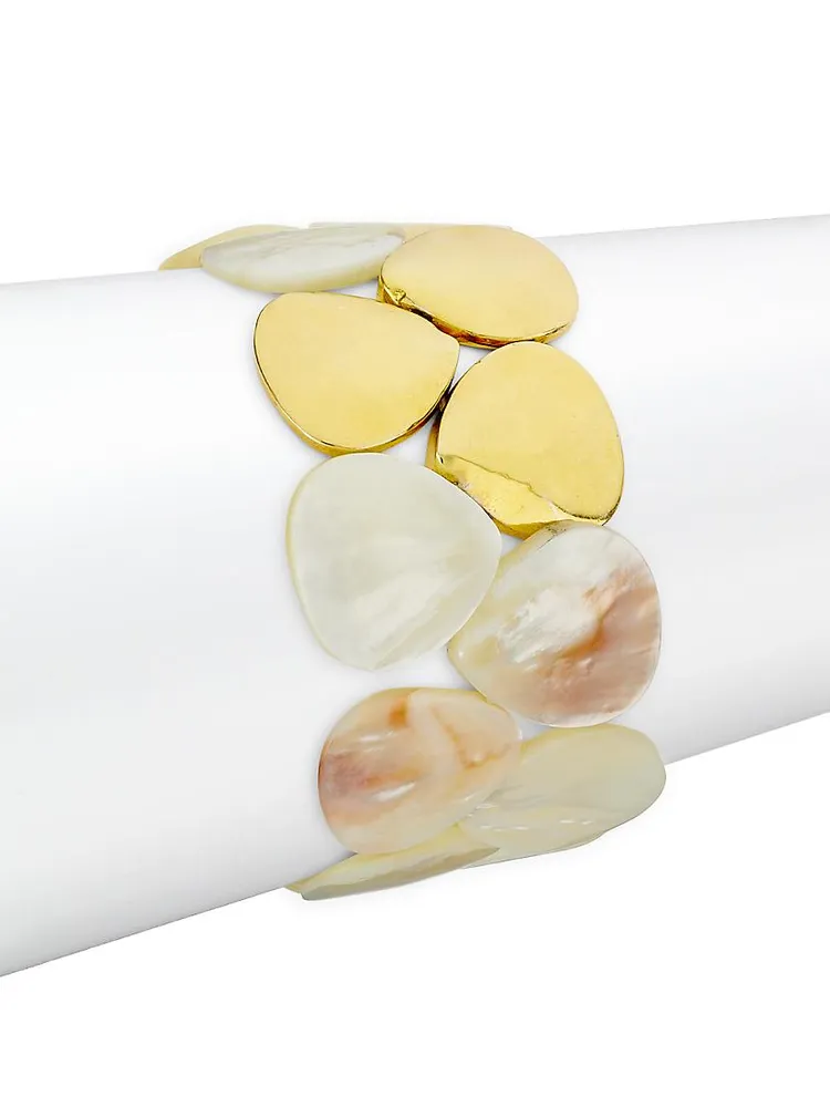 Organic Gems Gold-Plated & White Shell Strech Bracelet