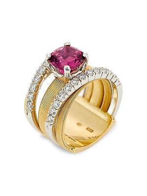 Masai Two-Tone 18K Gold, 0.78 TCW Diamond & Pink Tourmaline Cocktail Ring