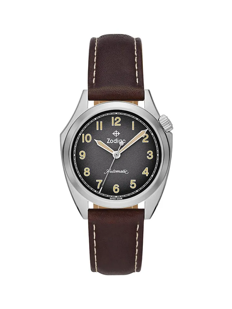Olympos Field Stainless Steel & Leather Automatic Watch