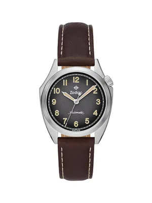 Olympos Field Stainless Steel & Leather Automatic Watch
