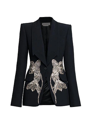 Single-Breasted Bead-Embellished Blazer