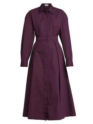 Long-Sleeve Poplin Midi-Dress