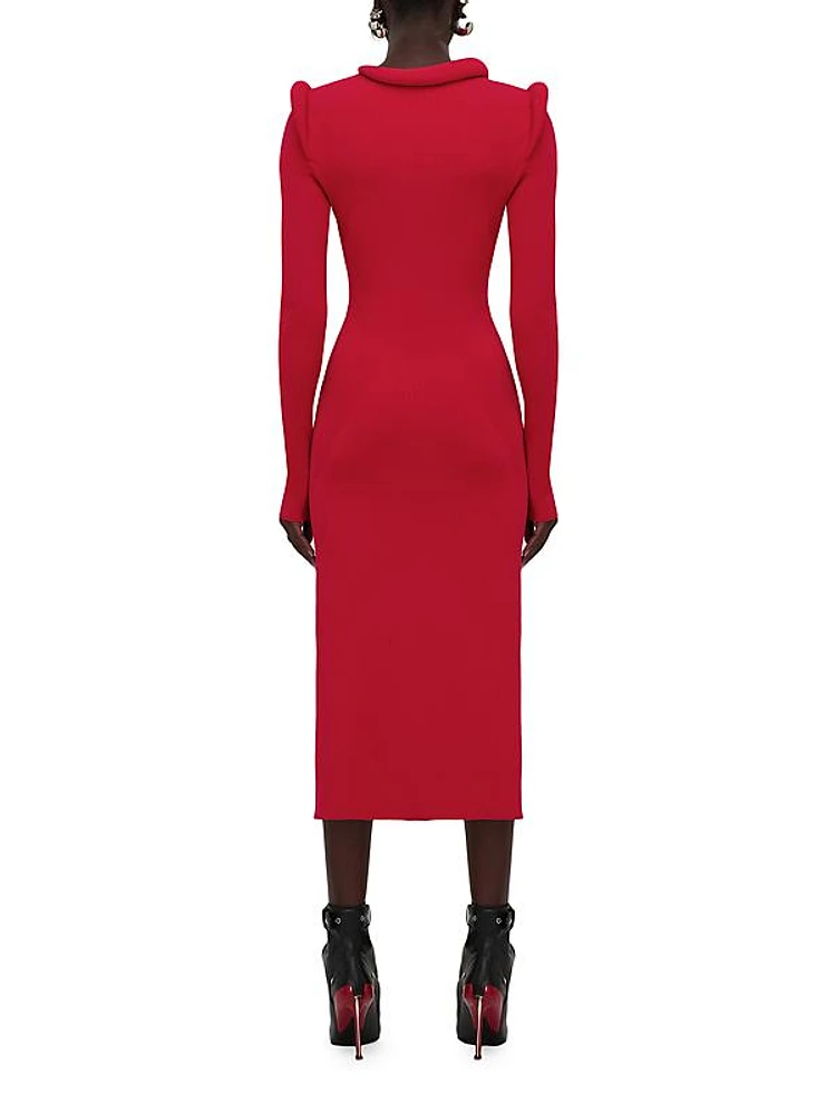 Ribbed Long Sleeve Midi-Dress