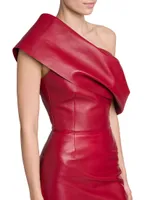 Leather One-Shoulder Midi-Dress