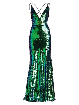 Sleeveless Sequined V-Neck Gown