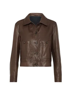 Country Nappa Leather Outerwear Jacket With Monili