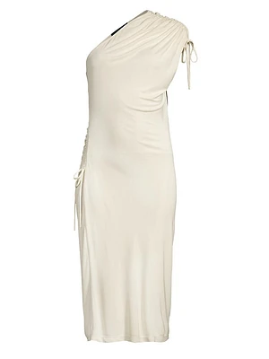 Ruched One-Shoulder Midi-Dress