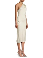 Ruched One-Shoulder Midi-Dress