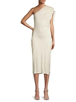 Ruched One-Shoulder Midi-Dress