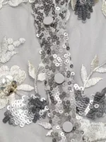 Floral Appliqué Sequined Collar Gown