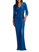 Metallic Pleated Jersey Gown