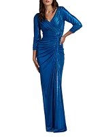 Metallic Pleated Jersey Gown