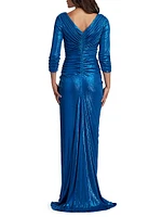 Metallic Pleated Jersey Gown