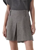 Sparkling Linen Houndstooth Mini Skirt-Pants With Monili