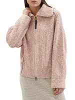 Sparkling Chiné Cardigan Soft Virgin Wool, Cashmere And Mohair With Piping Shiny Zipper Pull