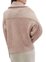 Sparkling Chiné Cardigan Soft Virgin Wool, Cashmere And Mohair With Piping Shiny Zipper Pull