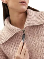 Sparkling Chiné Cardigan Soft Virgin Wool, Cashmere And Mohair With Piping Shiny Zipper Pull