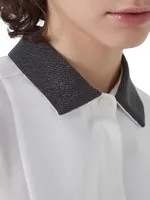 Cotton Gauze Shirt With Bib And Precious Collar