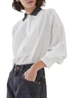 Cotton Gauze Shirt With Bib And Precious Collar
