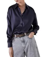 Stretch Silk Satin Shirt With Shiny Trims