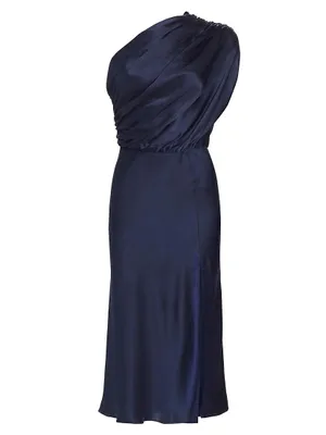 Dupree Silk One-Shoulder Midi-Dress
