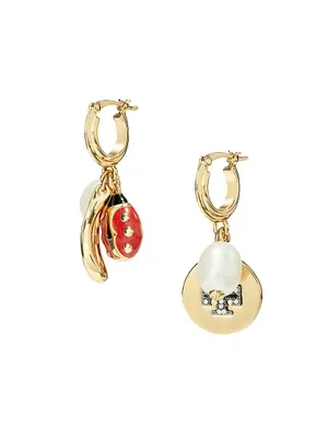 18K-Gold-Plated & Mixed-Media Mismatched Charm Drop Earrings