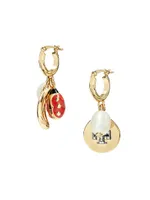 18K-Gold-Plated & Mixed-Media Mismatched Charm Drop Earrings