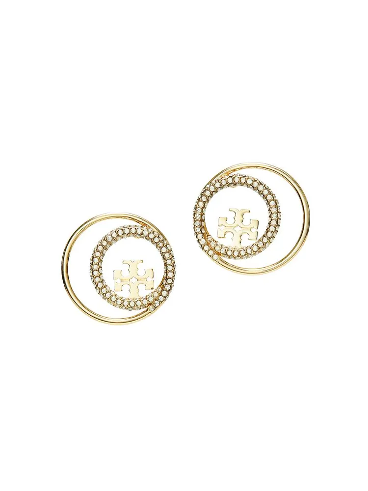 Miller 18K-Gold-Plated & Glass Crystal Logo Stud Earrings