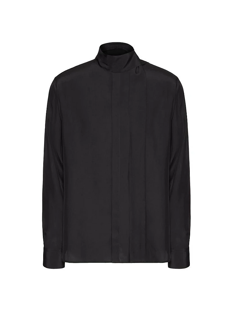 Silk Shirt with Scarf Detail at Neck