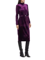 Romy Velvet Belted Midi-Dress