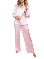 Pink Silk Wide Cuff Pajama Set