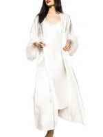 Feather-Trim Silk Robe