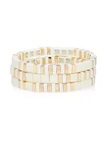 Triple Crème 3-Piece Goldtone & Enamel Bead Stretch Bracelet Set