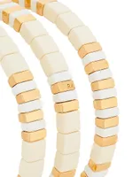 Triple Crème 3-Piece Goldtone & Enamel Bead Stretch Bracelet Set