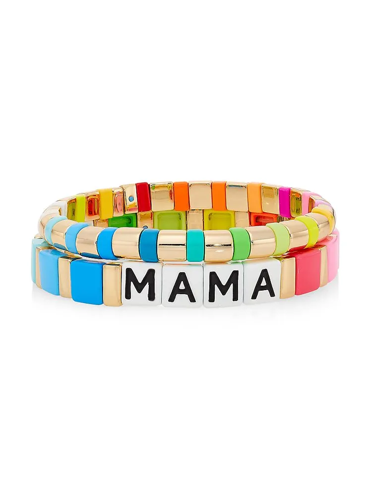 Mama Rainbow 2-Piece Cubic Zirconia & Enamel Bead Bracelet Set