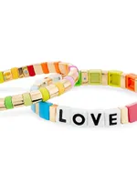 Love Rainbow 2-Piece Enamel & Cubic Zirconia Bracelet Set