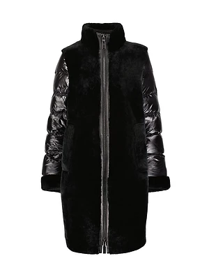 Monique Shearling Puffer-Sleeve Coat