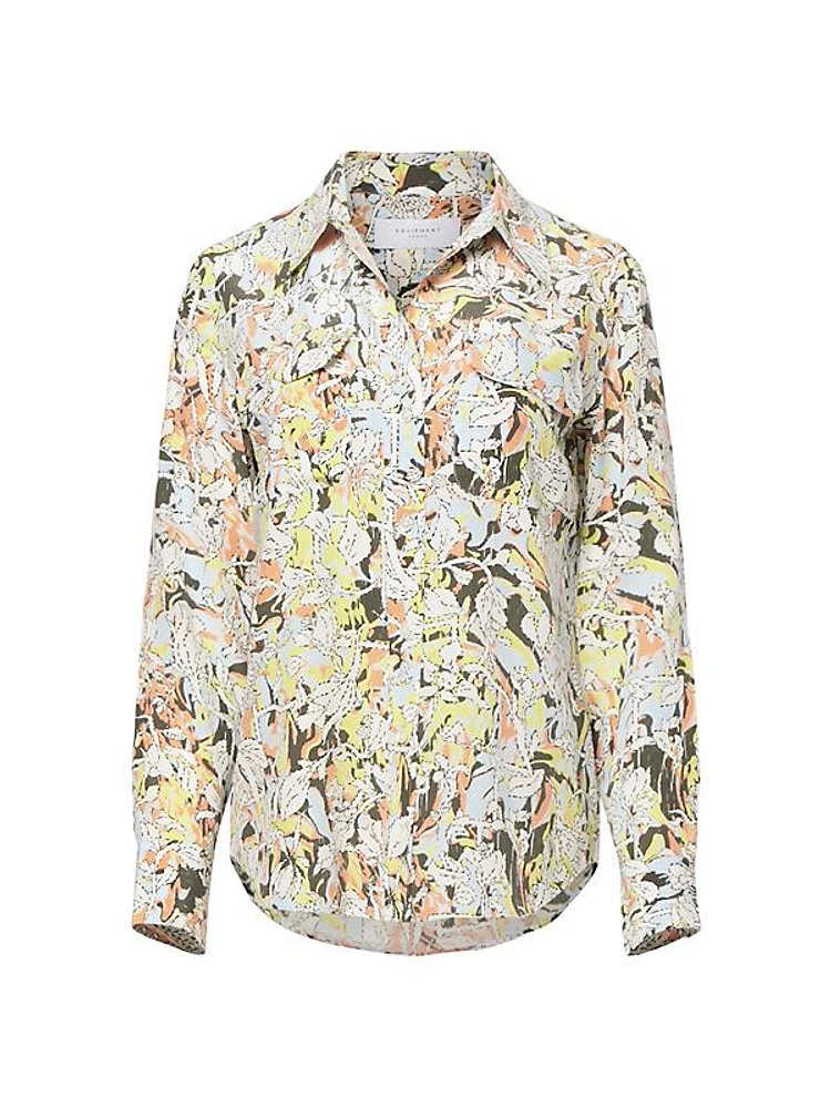 Slim Floral Silk Button-Front Shirt