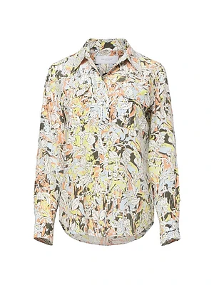 Slim Floral Silk Button-Front Shirt