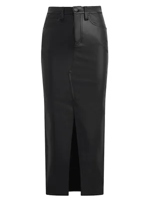 Faux Leather Five-Pocket Midi-Skirt