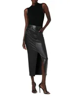 Faux Leather Five-Pocket Midi-Skirt