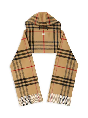 Check Wool-Cashmere Hooded Scarf