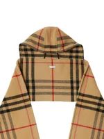 Check Wool-Cashmere Hooded Scarf