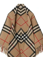 Fringed Check Wool Cape