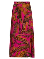 Crocodile-Print Satin Midi-Skirt