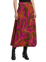 Crocodile-Print Satin Midi-Skirt