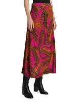 Crocodile-Print Satin Midi-Skirt