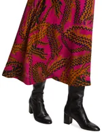 Crocodile-Print Satin Midi-Skirt