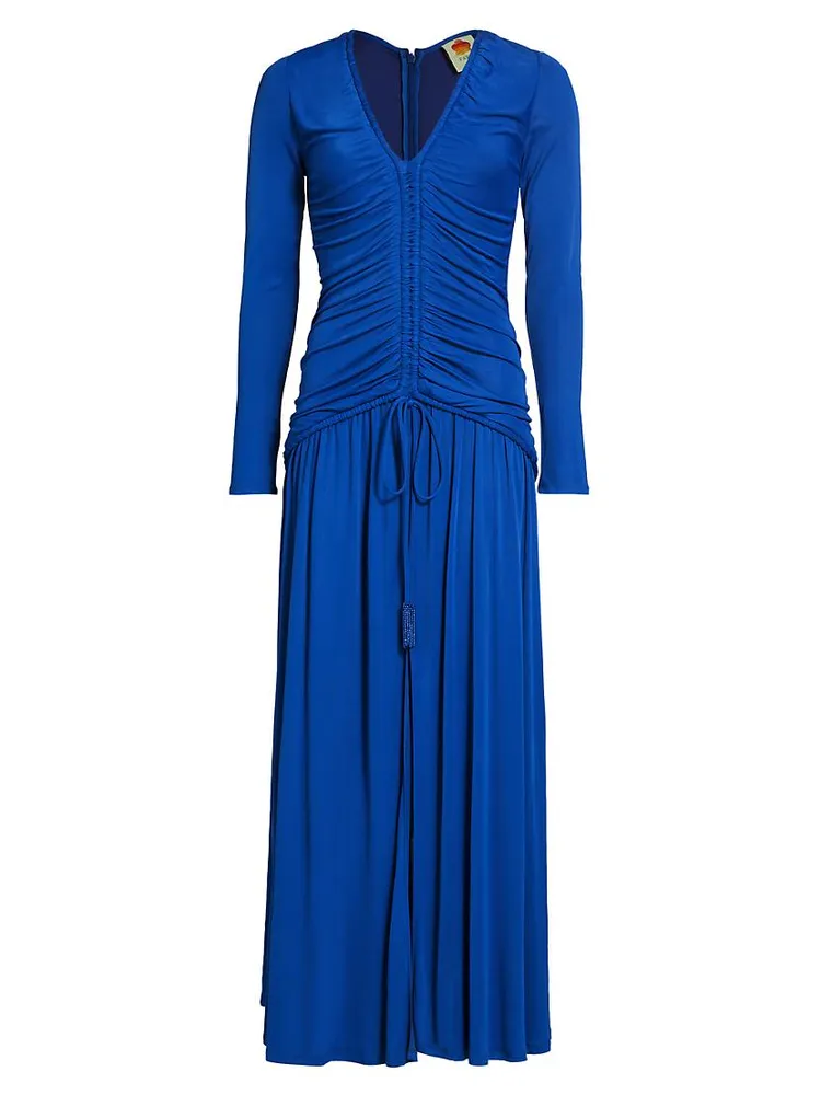 Ruched V-Neck Midi-Dress