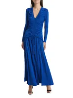 Ruched V-Neck Midi-Dress